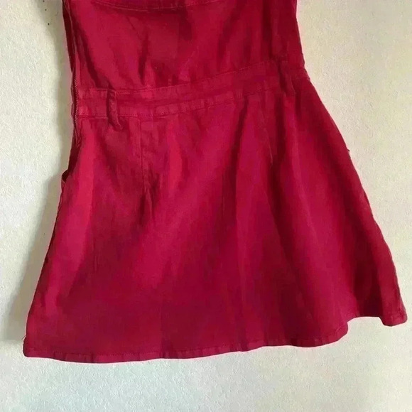 Hausen Malia Romper Dress Strapless Pleated Cranberry Red Playful Coquette L - Picture 7 of 13
